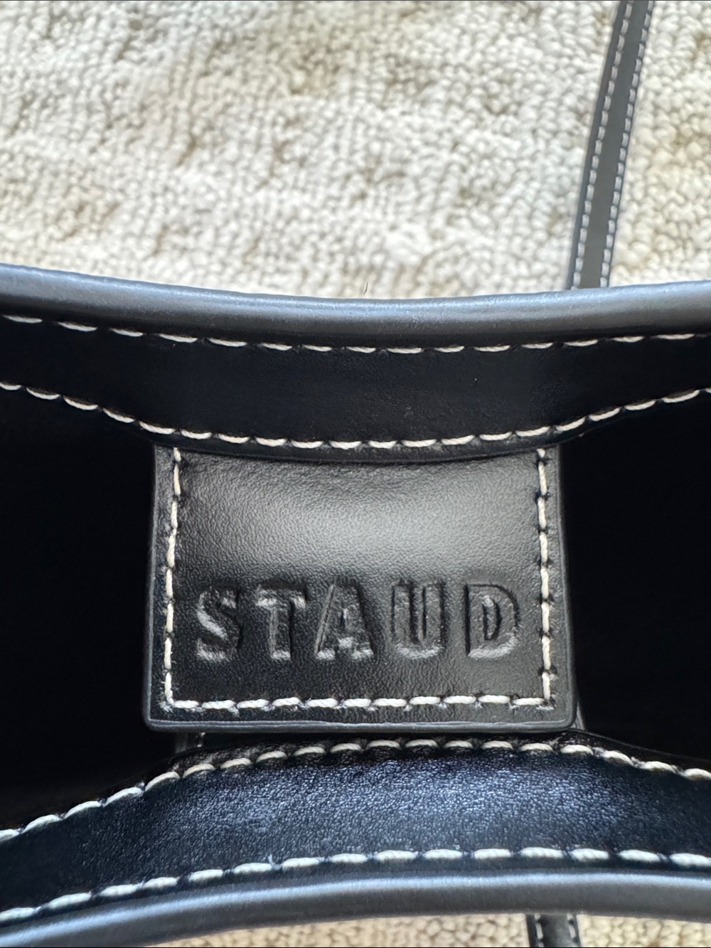 STAUD Black Leather Moon Bag with Gold Hardware Detachable Strap - Picture 2 of 9